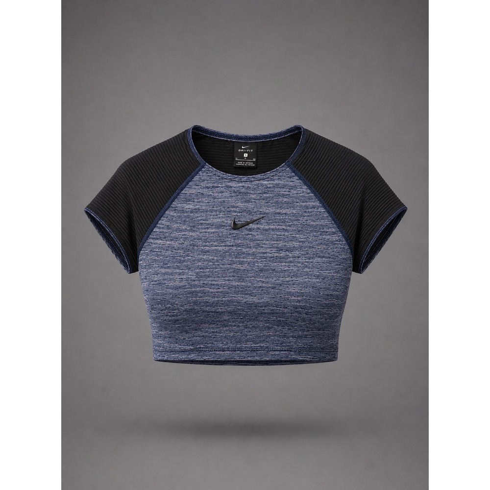 Nike Dri-FIT Women Blue Space Dye Ribbed Back Athletic Crop Top 889797-429 S